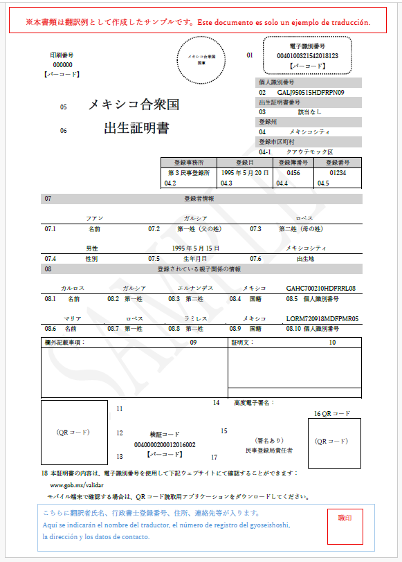 traduccion acta nacimiento japon